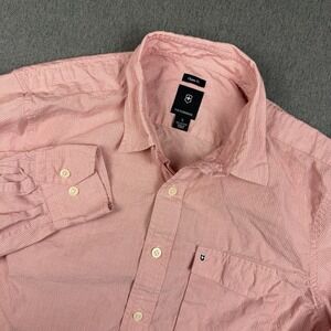 Victorinox Shirt Mens Small Pink Stripe Button Up Classic Fit Long Sleeve STAINS